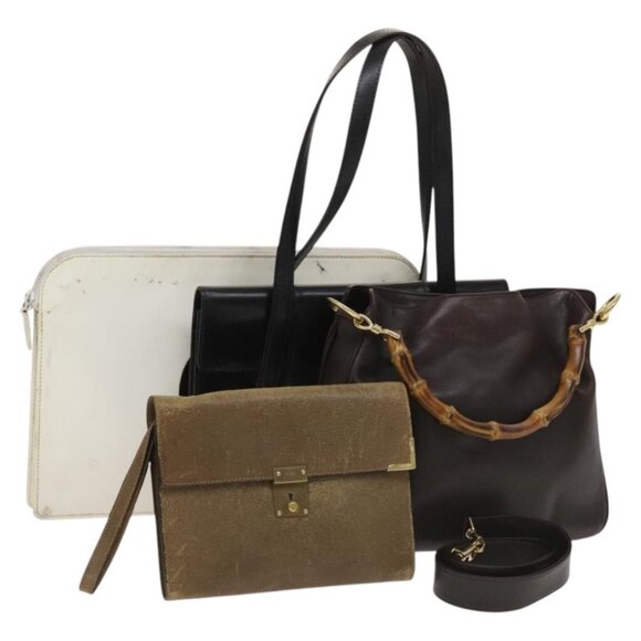 GUCCI Bamboo Bag Nylon Leather 4Set Black White Brown beige Auth yk18628 - Picture 1 of 16